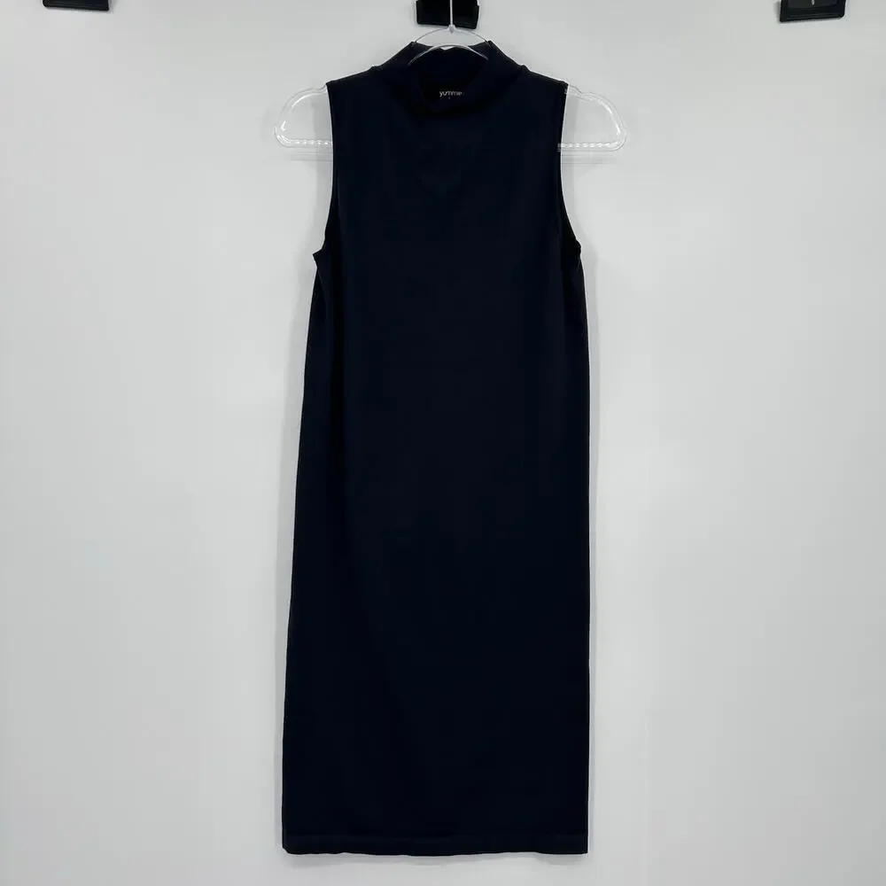 Yummie Black Sleeveless Mock Neck Bodycon Midi Dress Shaping Size L Slimming